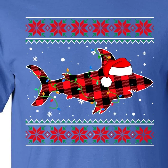 Ugly Christmas Sweater Shark Lover Xmas Lights Santa Gift Tall T-Shirt