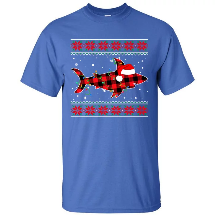 Ugly Christmas Sweater Shark Lover Xmas Lights Santa Gift Tall T-Shirt