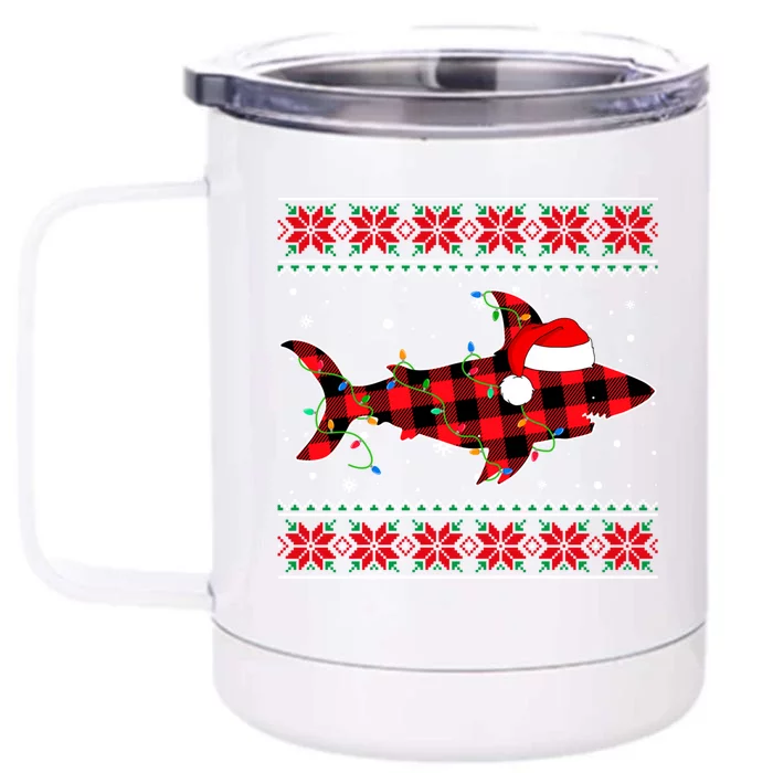 Ugly Christmas Sweater Shark Lover Xmas Lights Santa Gift Front & Back 12oz Stainless Steel Tumbler Cup