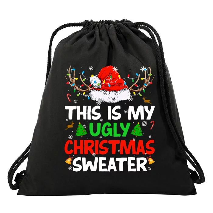 Ugly Christmas Sweater Xmas Santa Reindeer Drawstring Bag