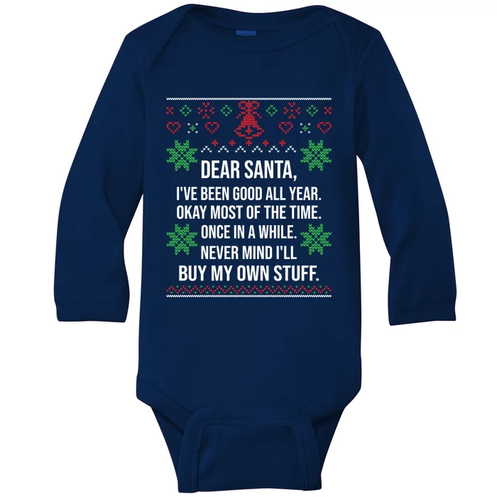 Ugly Christmas Sweater Dear Santa Claus Wish List Gift Gift Baby Long Sleeve Bodysuit