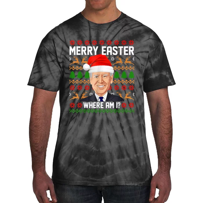 Ugly Christmas Sweater Happy Easter Joe Biden Funny Xmas Tie-Dye T-Shirt