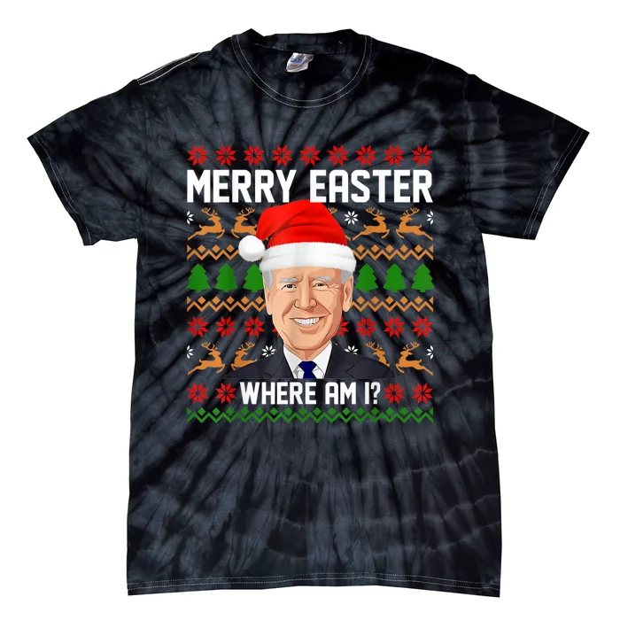 Ugly Christmas Sweater Happy Easter Joe Biden Funny Xmas Tie-Dye T-Shirt