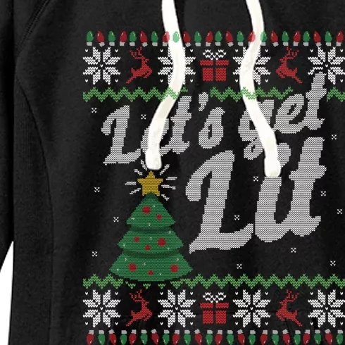 Ugly Christmas Sweater Lets Get Lit Funny Tree Gift Women's Fleece Hoodie