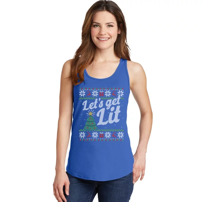 Ugly Christmas Sweater Lets Get Lit Funny Tree Gift Ladies Essential Tank