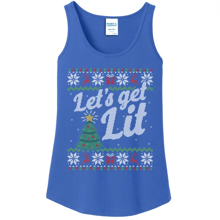 Ugly Christmas Sweater Lets Get Lit Funny Tree Gift Ladies Essential Tank