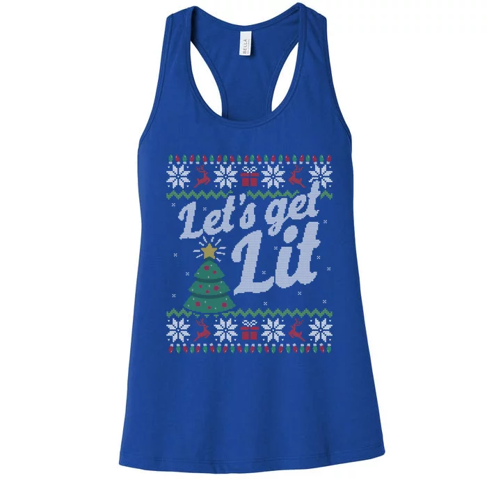 Ugly Christmas Sweater Lets Get Lit Funny Tree Gift Women's Racerback Tank