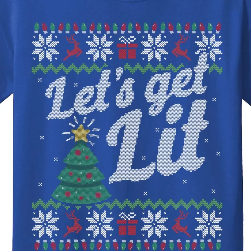 Ugly Christmas Sweater Lets Get Lit Funny Tree Gift Kids T-Shirt