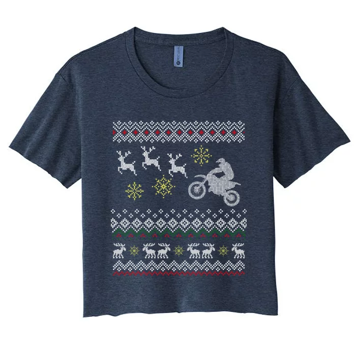 Ugly Christmas Sweater For Biker Women's Crop Top Tee