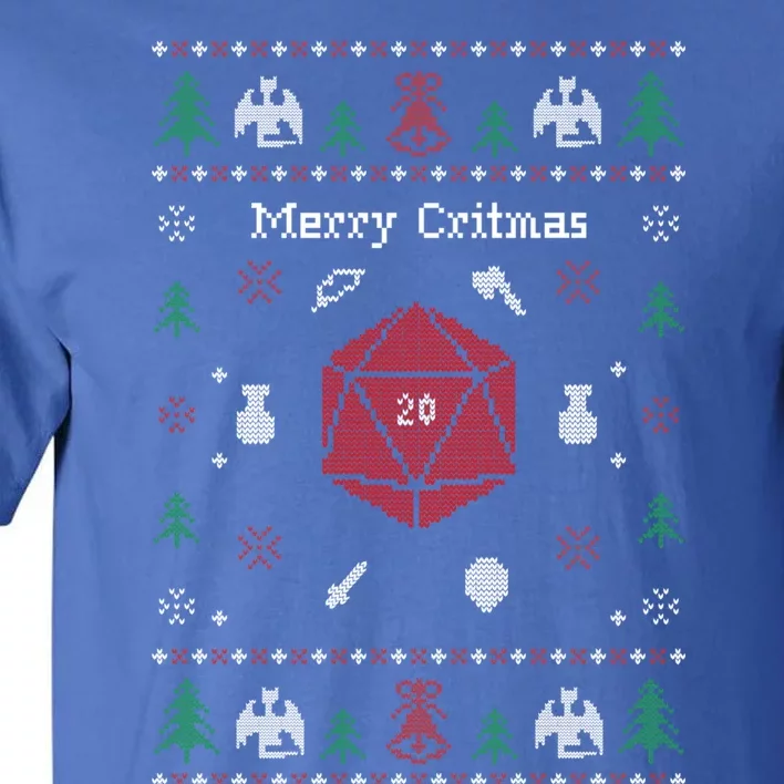 Ugly Christmas Sweater Merry Critmas Dungeons And Rpg Dragons Gift Tall T-Shirt