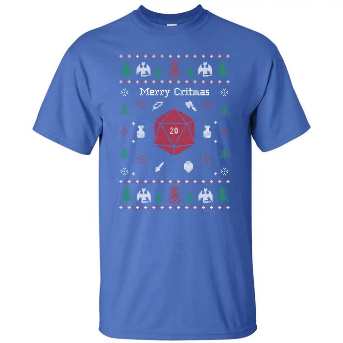 Ugly Christmas Sweater Merry Critmas Dungeons And Rpg Dragons Gift Tall T-Shirt