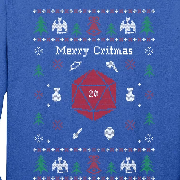 Ugly Christmas Sweater Merry Critmas Dungeons And Rpg Dragons Gift Tall Long Sleeve T-Shirt