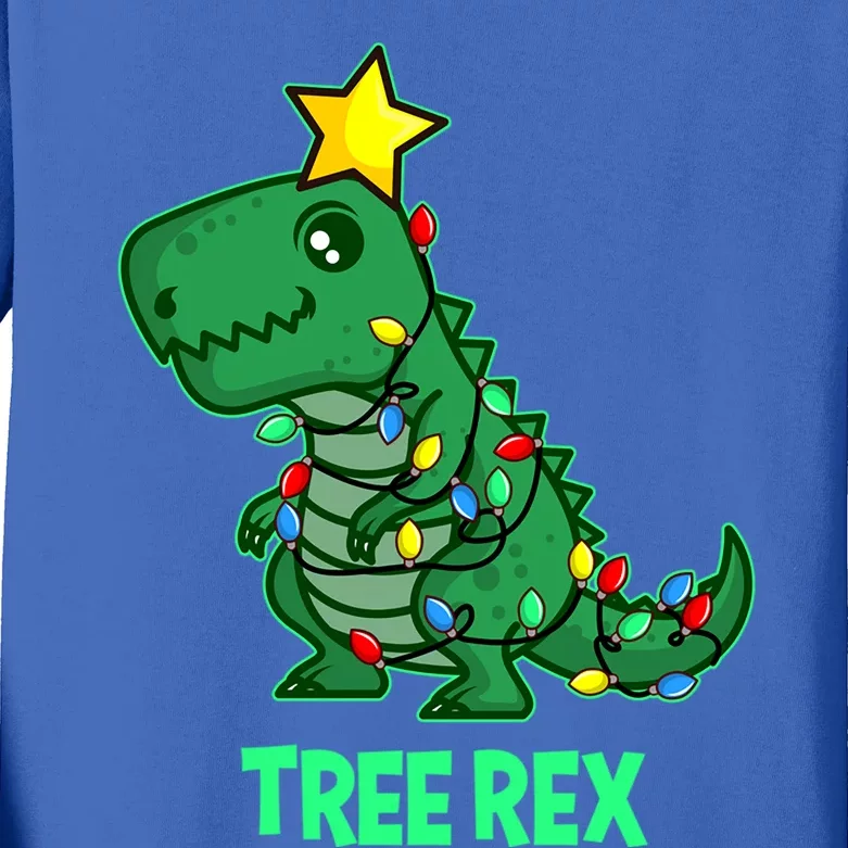 Ugly Christmas Sweater T Rex Christmas Tree Rex Gift Kids Long Sleeve Shirt