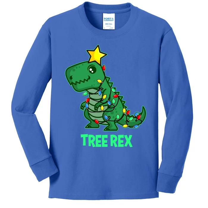 Ugly Christmas Sweater T Rex Christmas Tree Rex Gift Kids Long Sleeve Shirt