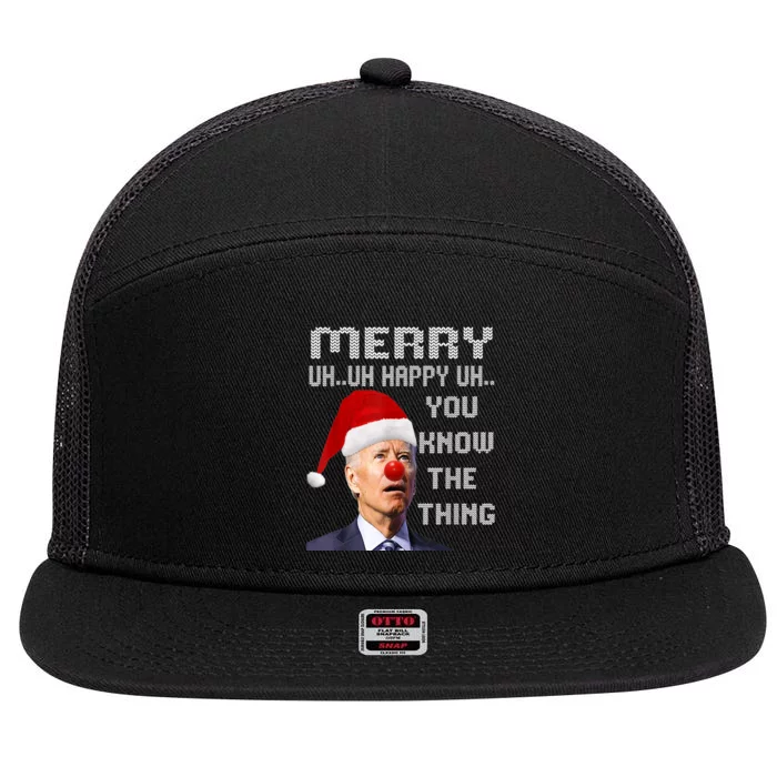 Ugly Christmas Sweater Funny Anti Biden Christmas Sweater 7 Panel Mesh Trucker Snapback Hat