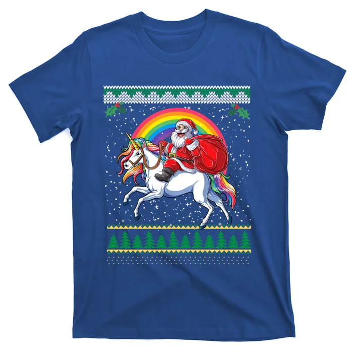 Ugly Christmas Santa Riding Unicorn Gift T-Shirt