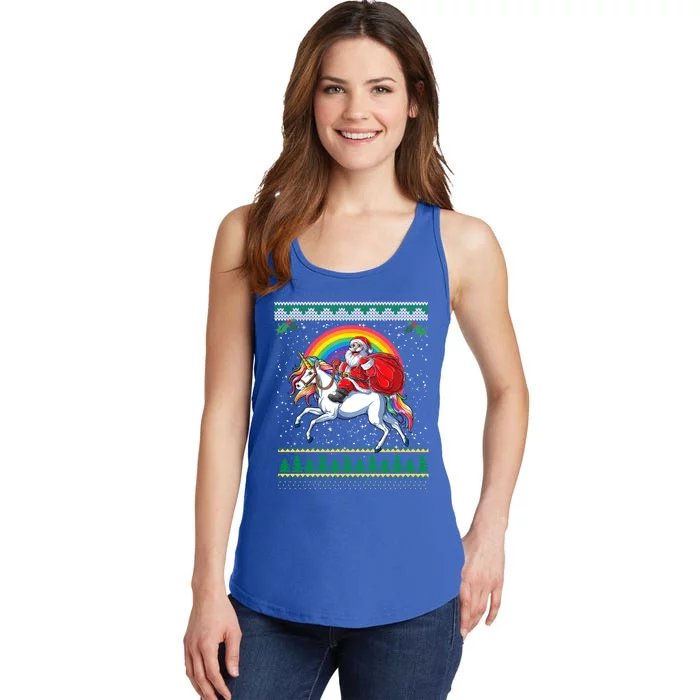 Ugly Christmas Santa Riding Unicorn Gift Ladies Essential Tank