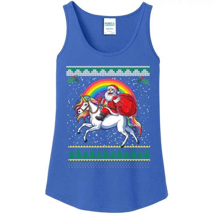 Ugly Christmas Santa Riding Unicorn Gift Ladies Essential Tank