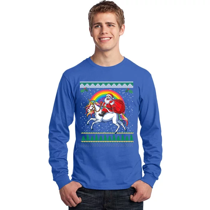 Ugly Christmas Santa Riding Unicorn Gift Tall Long Sleeve T-Shirt