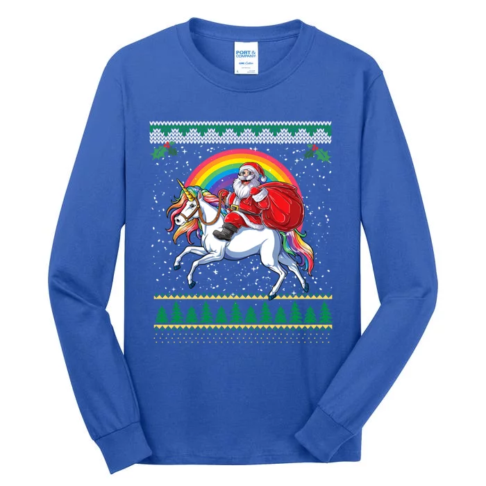 Ugly Christmas Santa Riding Unicorn Gift Tall Long Sleeve T-Shirt