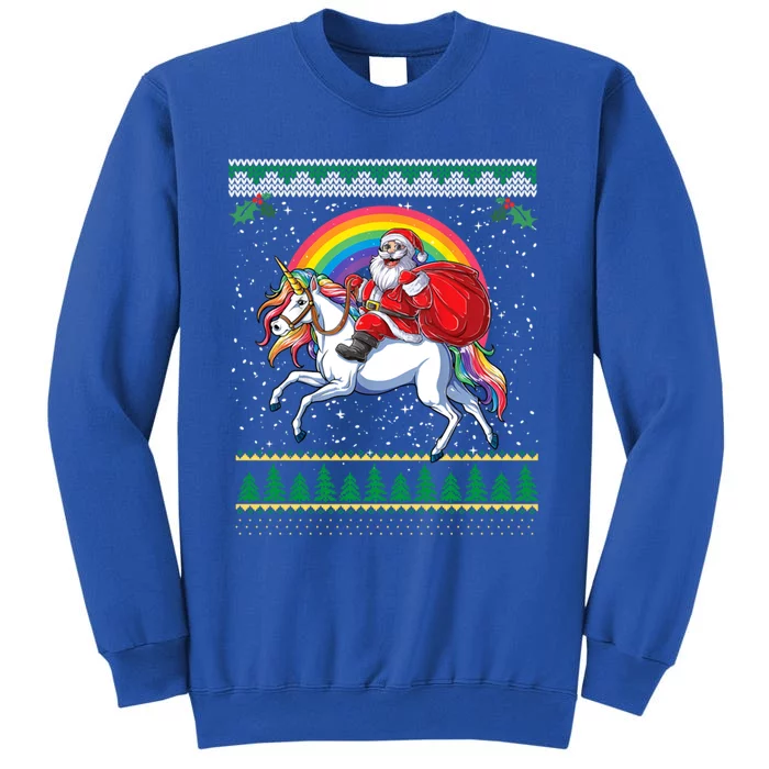 Ugly Christmas Santa Riding Unicorn Gift Tall Sweatshirt