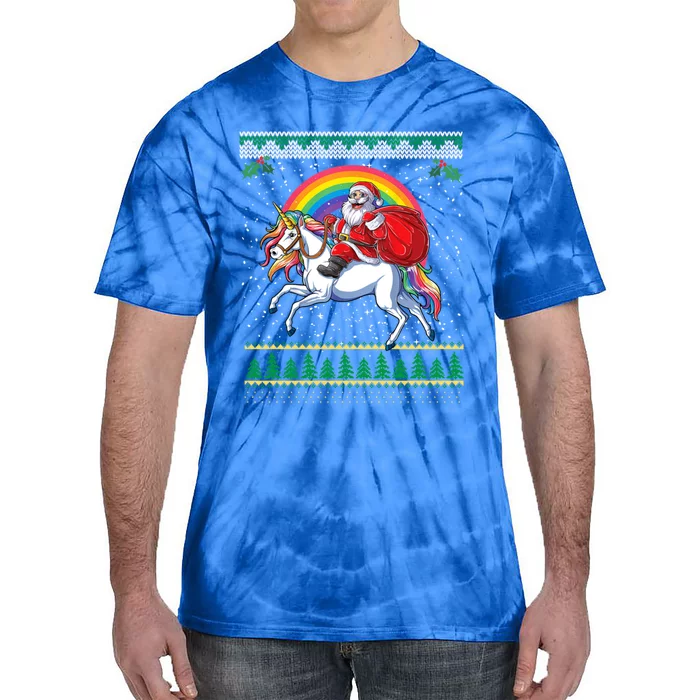 Ugly Christmas Santa Riding Unicorn Gift Tie-Dye T-Shirt