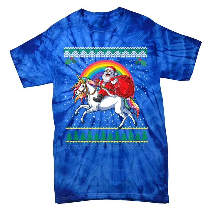 Ugly Christmas Santa Riding Unicorn Gift Tie-Dye T-Shirt