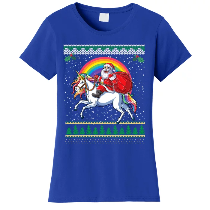 Ugly Christmas Santa Riding Unicorn Gift Women's T-Shirt