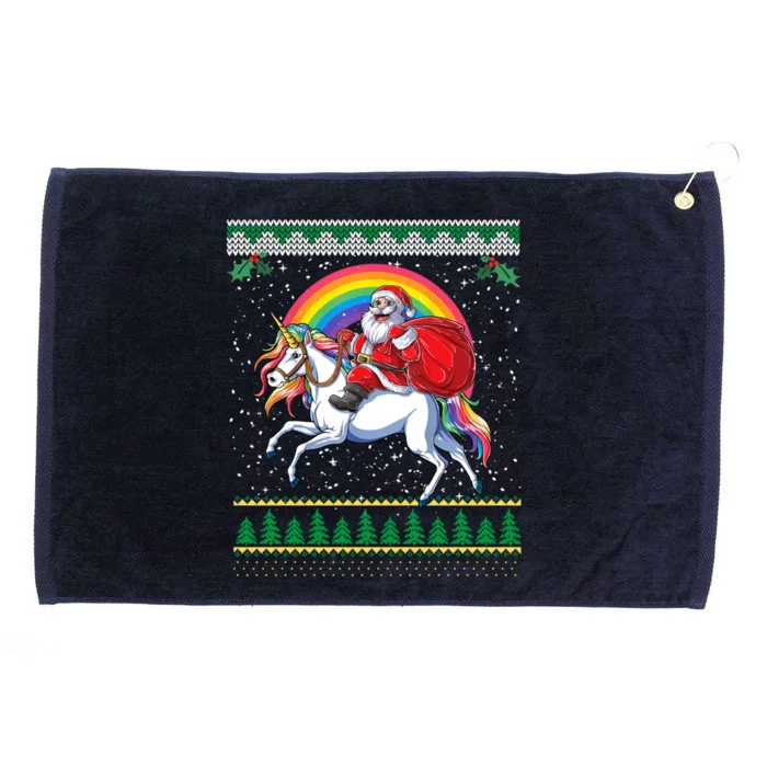 Ugly Christmas Santa Riding Unicorn Gift Grommeted Golf Towel