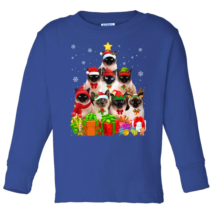 Ugly Christmas Sweater Cat Tree Funny Siamese Cat Xmas Cool Gift Toddler Long Sleeve Shirt