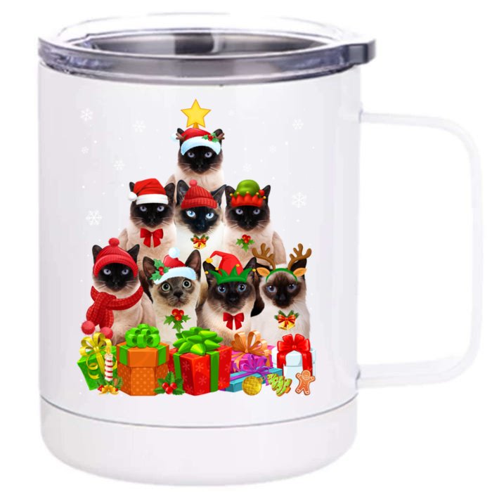 Ugly Christmas Sweater Cat Tree Funny Siamese Cat Xmas Cool Gift Front & Back 12oz Stainless Steel Tumbler Cup