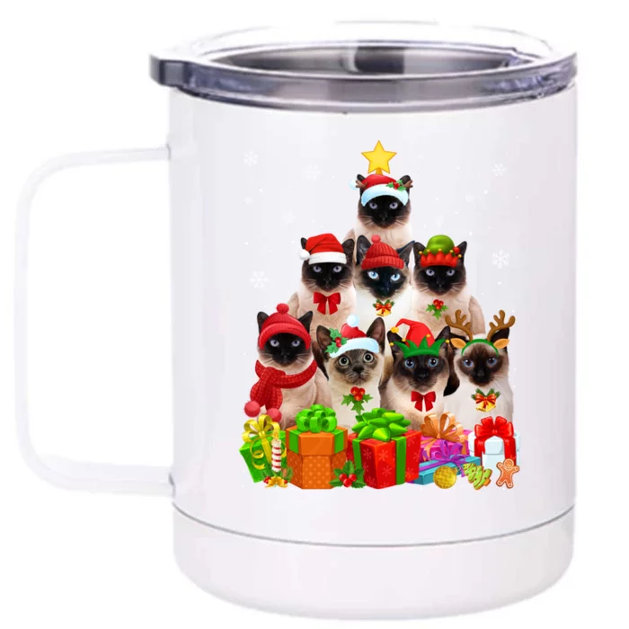 Ugly Christmas Sweater Cat Tree Funny Siamese Cat Xmas Cool Gift Front & Back 12oz Stainless Steel Tumbler Cup