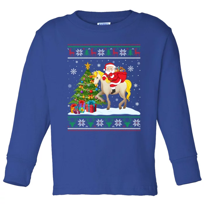 Ugly Christmas Sweater Party Santa Claus Riding Unicorn Cute Gift Toddler Long Sleeve Shirt