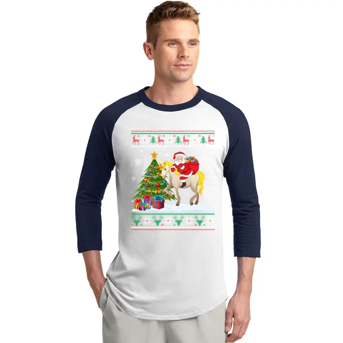 Ugly Christmas Sweater Party Santa Claus Riding Unicorn Cute Gift Baseball Sleeve Shirt