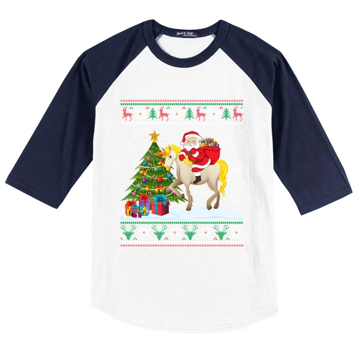 Ugly Christmas Sweater Party Santa Claus Riding Unicorn Cute Gift Baseball Sleeve Shirt