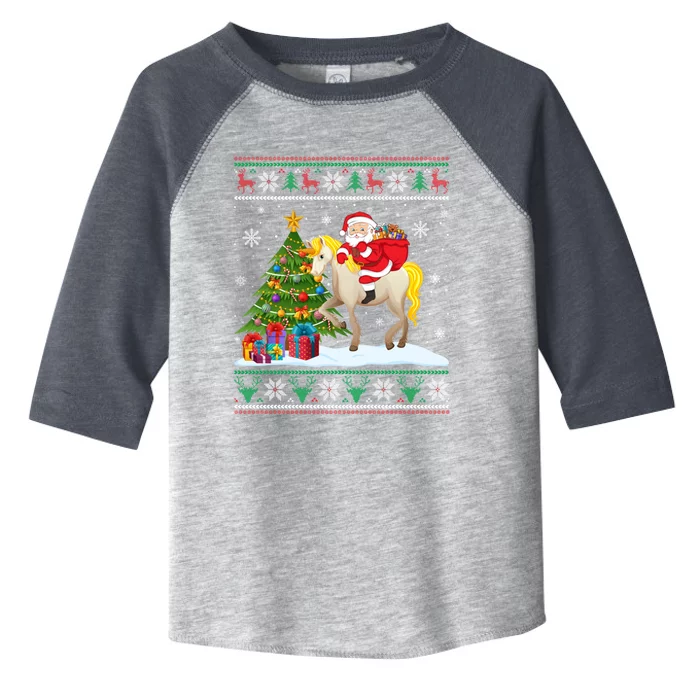 Ugly Christmas Sweater Party Santa Claus Riding Unicorn Cute Gift Toddler Fine Jersey T-Shirt