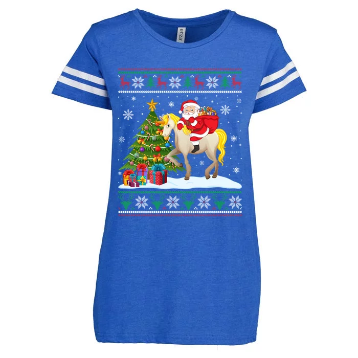 Ugly Christmas Sweater Party Santa Claus Riding Unicorn Cute Gift Enza Ladies Jersey Football T-Shirt