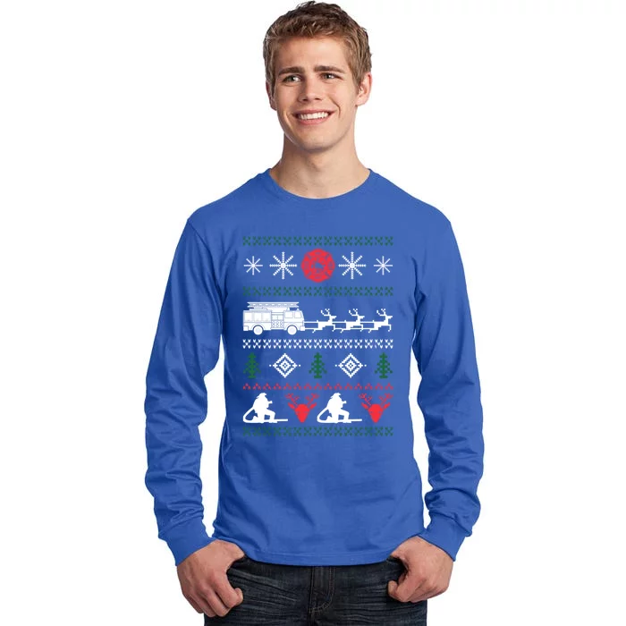 Ugly Christmas Sweater Design For A Firefighter Gift Tall Long Sleeve T-Shirt