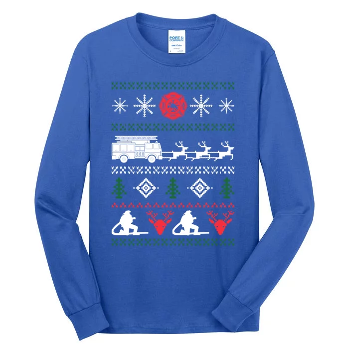 Ugly Christmas Sweater Design For A Firefighter Gift Tall Long Sleeve T-Shirt