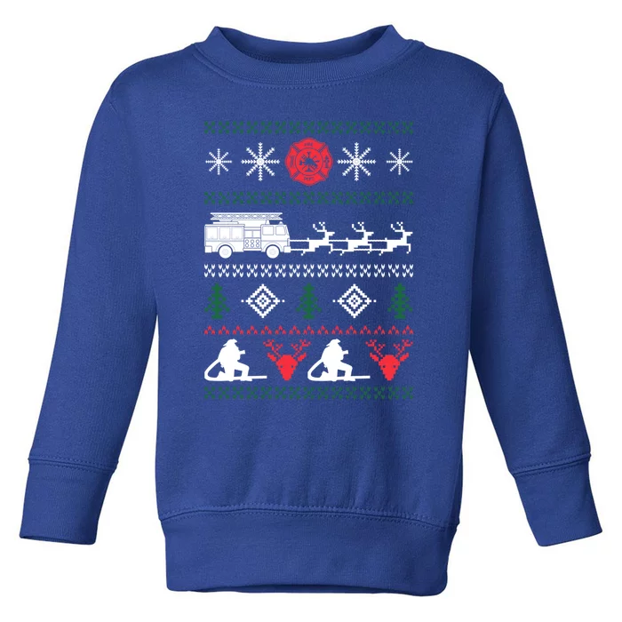 Ugly Christmas Sweater Design For A Firefighter Gift Toddler Sweatshirt