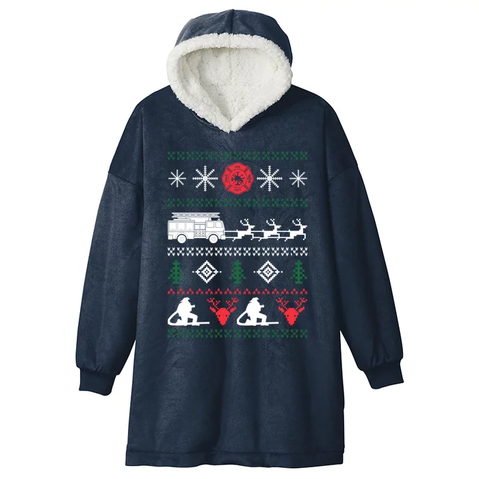 Ugly Christmas Sweater Design For A Firefighter Gift Hooded Wearable Blanket