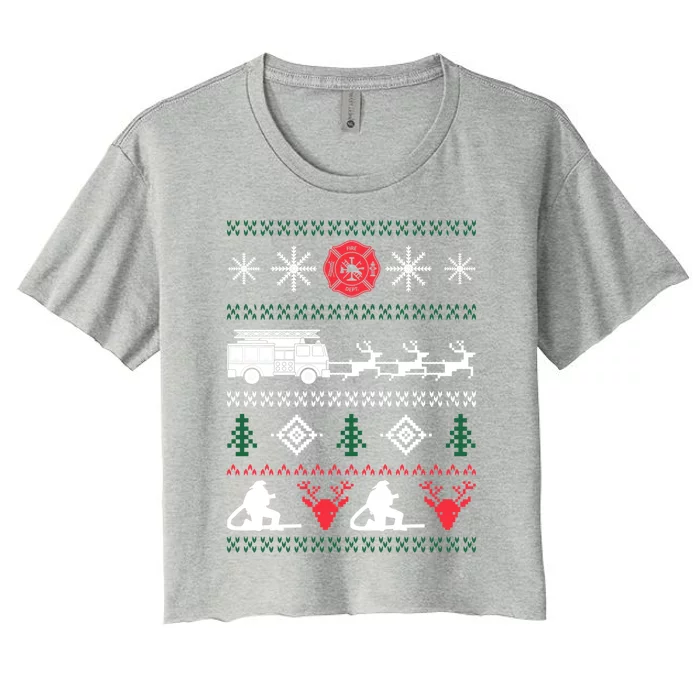 Ugly Christmas Sweater Design For A Firefighter Gift Women's Crop Top Tee