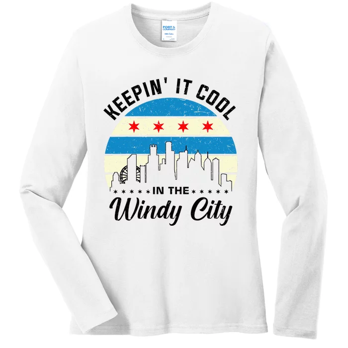 Unique Chicago Skyline Windy City 312 Ladies Long Sleeve Shirt