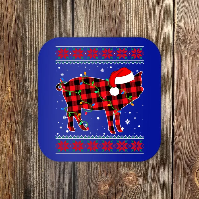 Ugly Christmas Sweater Pig Lover Xmas Lights Santa Gift Coaster