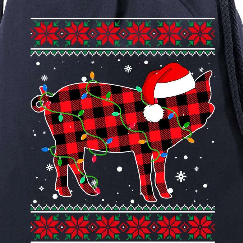 Ugly Christmas Sweater Pig Lover Xmas Lights Santa Gift Drawstring Bag