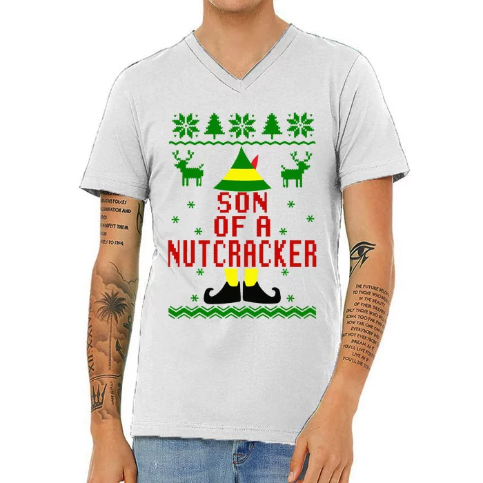 Ugly Christmas Sweater Son Of A Nutcracker V-Neck T-Shirt