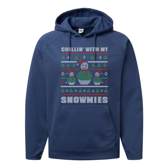 Ugly Christmas Sweater Alternative Chillin With My Snowmies Meaningful Gift Performance Fleece Hoodie