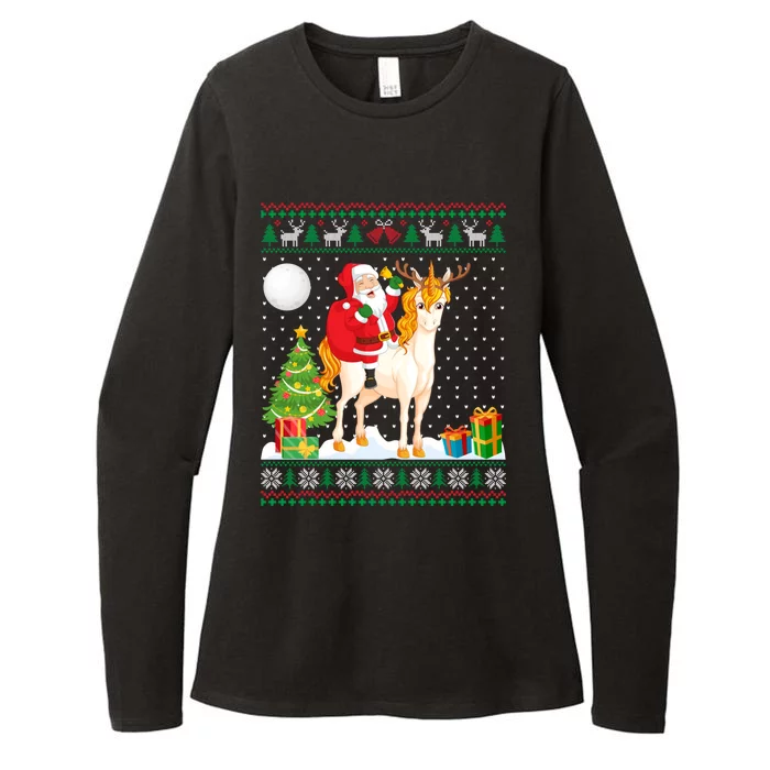 Ugly Christmas Sweater Design Funny Santa Riding Unicorn Cool Gift Womens CVC Long Sleeve Shirt