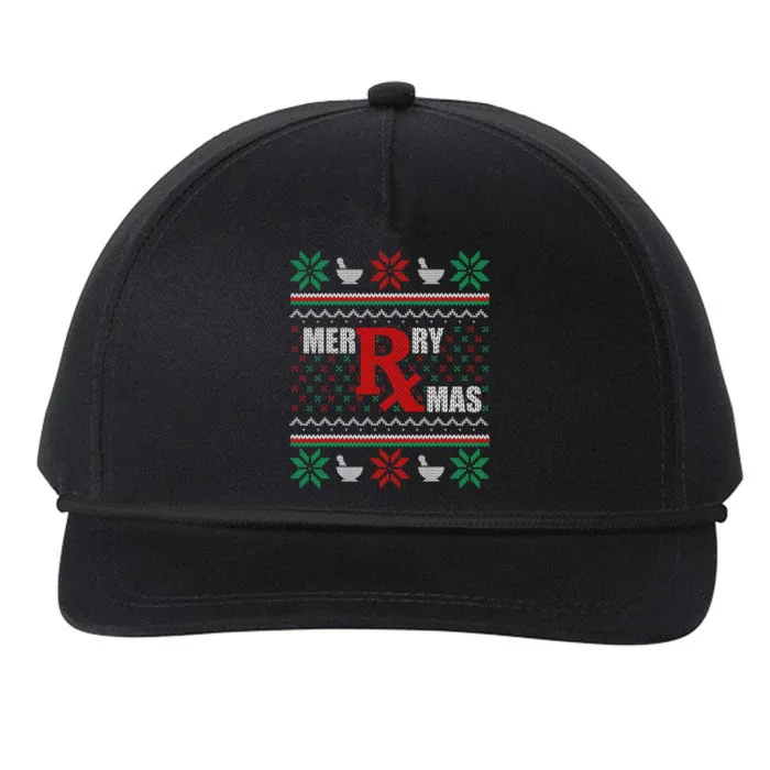 Ugly Christmas Sweater Pharmacy Tech Merry Xmas Pharmacist Gift Snapback Five-Panel Rope Hat