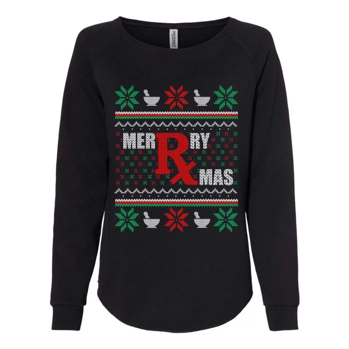 Ugly Christmas Sweater Pharmacy Tech Merry Xmas Pharmacist Gift Womens California Wash Sweatshirt